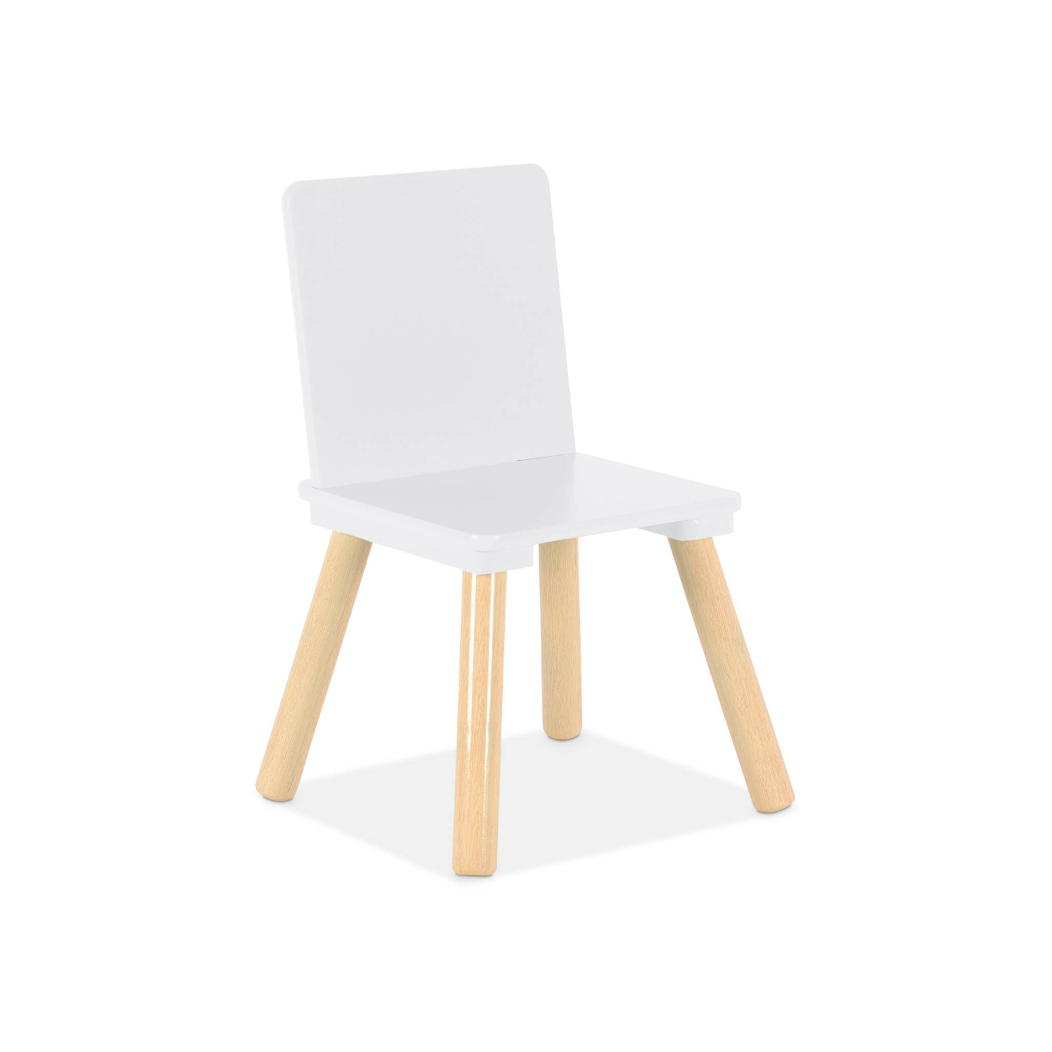 Table carrée enfant avec 2 chaises. pieds en pin. blanc