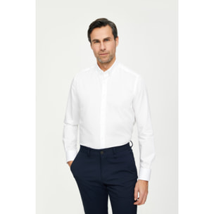 Camicia Uomo 1 Bottone Button Down Slim Twill Unito Bianco