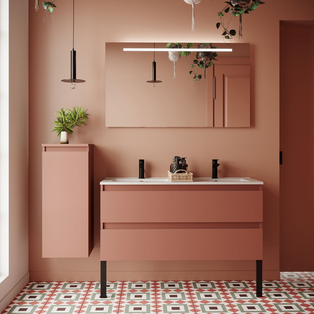 Ensemble double vasque 2 tiroirs + miroir - HUDSON
