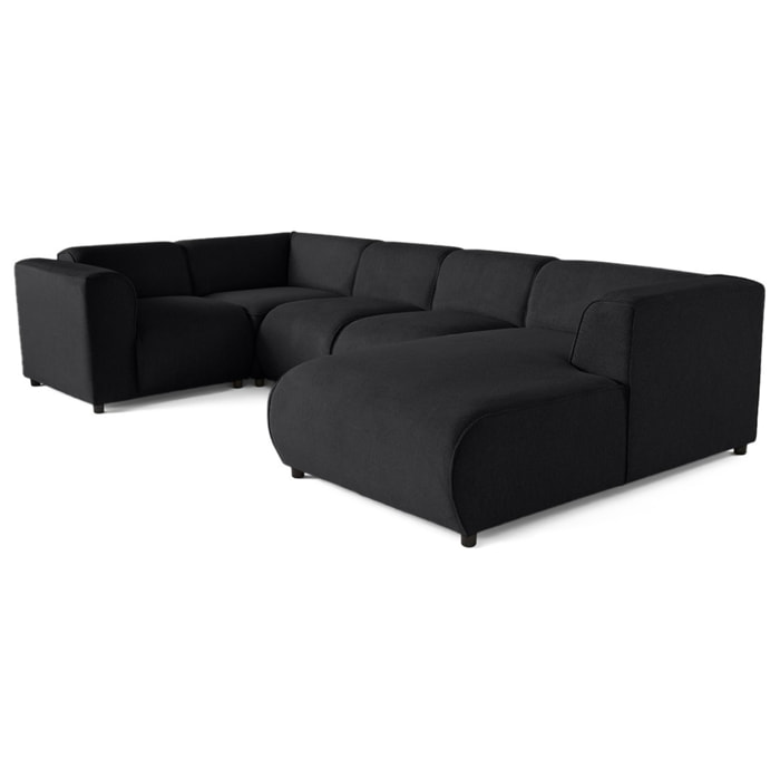 Suaro - Canapé modulable panoramique d'angle gauche 7 places en tissu texturé - Noir