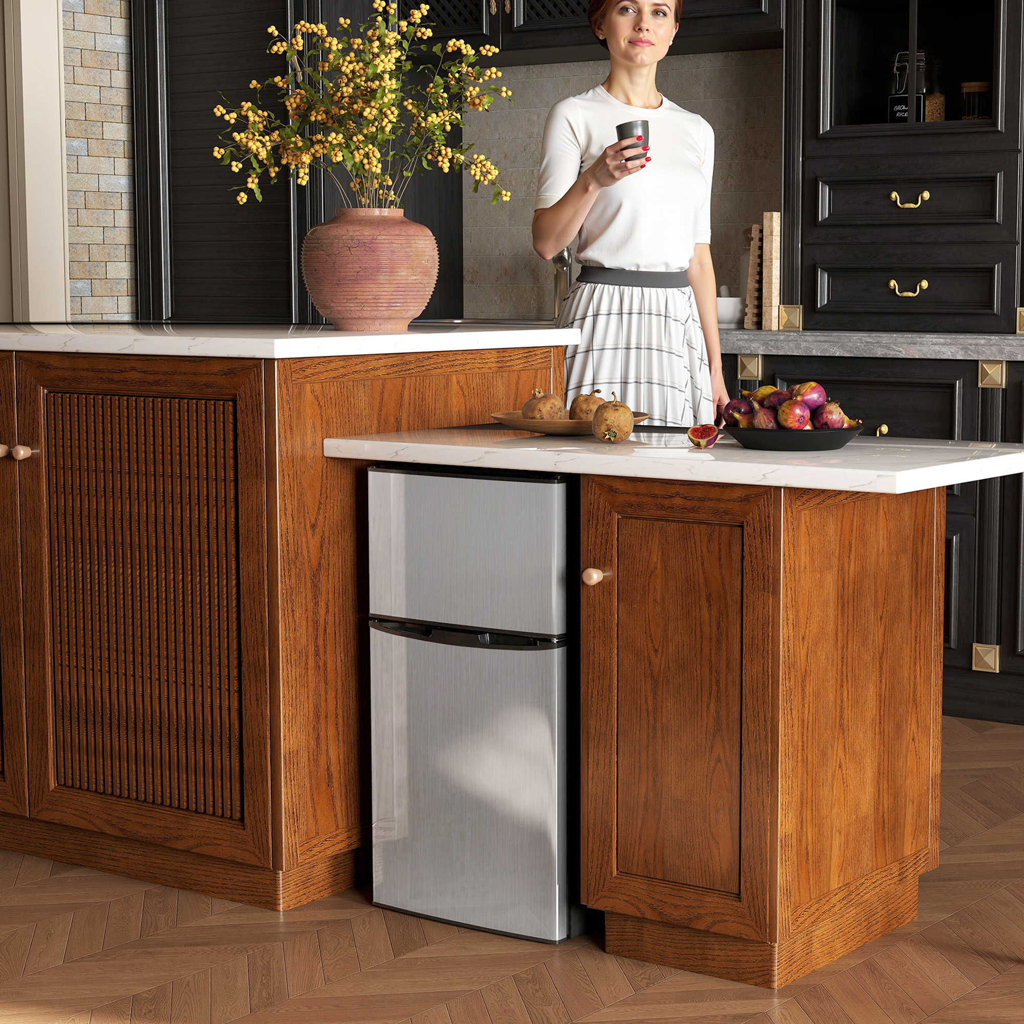 Nevera Pequeña 88 L con Congelador, Mini Frigorífico Silenciosa, Frigorífico Pequeño Bajo Encimera con Temperatura Regulable 5 Niveles, Puerta Reversible y Estantes Ajustables, Negro