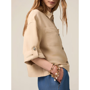 Oltre - Giacca boxy misto lino - Beige