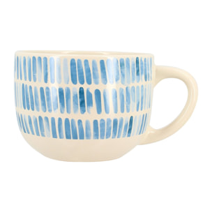 Lot de 6 jumbos 45cl en grès blanc et rayures bleues CORFU