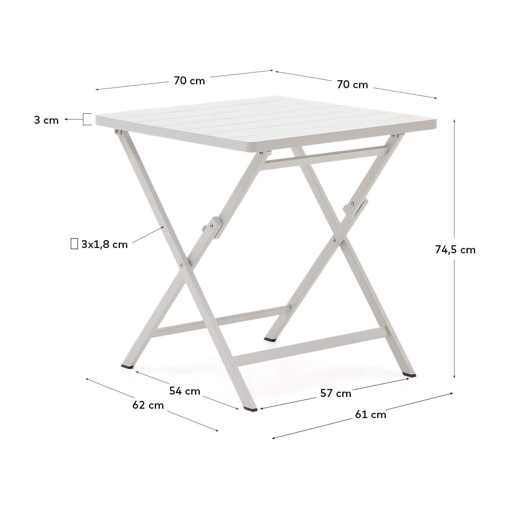 Kave Home - Tavolo da esterno pieghevole Torreta in alluminio con finitura grigio chiaro 70 x 70 cm