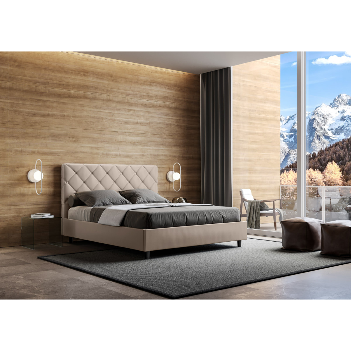 Letto matrimoniale contenitore imbottito 160x210 similpelle tortora Priya