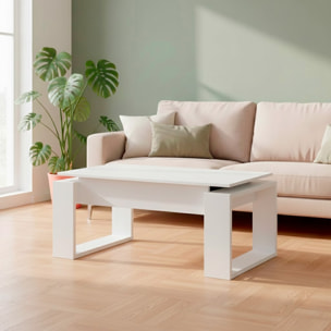 Tavolino Rialzabile Da Caffè Con Piano Sollevabile Tavolo Da Soggiorno Pranzo Moderno Salvaspazio Ideale per Mangiare Lavorare 105 x 55 x 45 cm Bianco