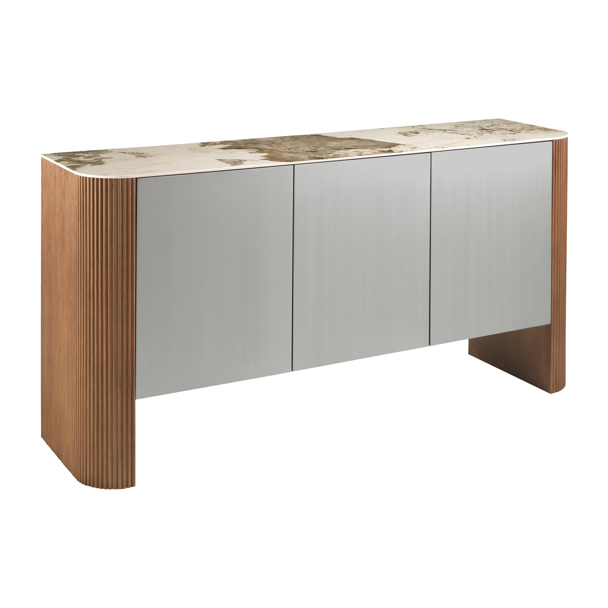 Aparador Angel Cerdá con estructura de Madera MDF lacada en plata y patas de madera en nogal 160x45x80cm