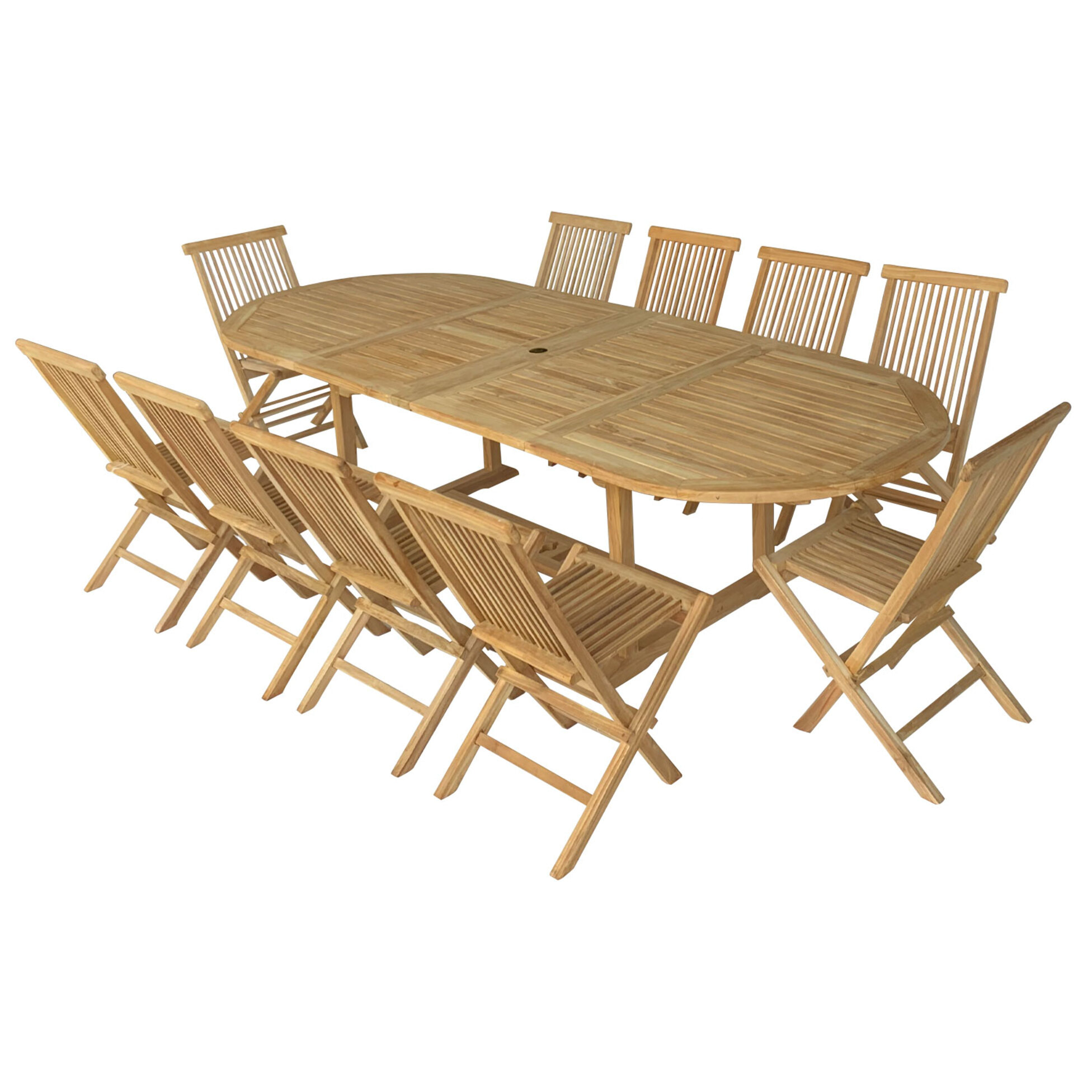 Salon de jardin en teck massif LOMBOK - table ovale extensible - 10 places