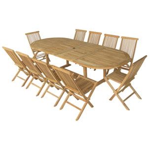 Salon de jardin en teck massif LOMBOK - table ovale extensible - 10 places