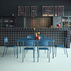 Table de jardin métal + 6 assises bleu marine Amélia