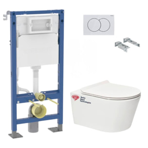 Pack WC suspendu complet Geberit Duofix autoportant, WC Swiss Aqua Technologies Brevis, abattant SoftClose, plaque blanche