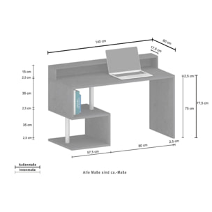 Scrivania Dcaldirol, Scrittoio lineare con ripiani portaoggetti e luci LED, Scrivania ufficio multiuso con sopralzo, 140x60h93 cm, Rovere