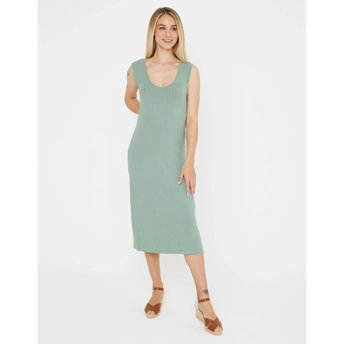 Vestido Midi Largo Cuello Redondo Verde - Desita