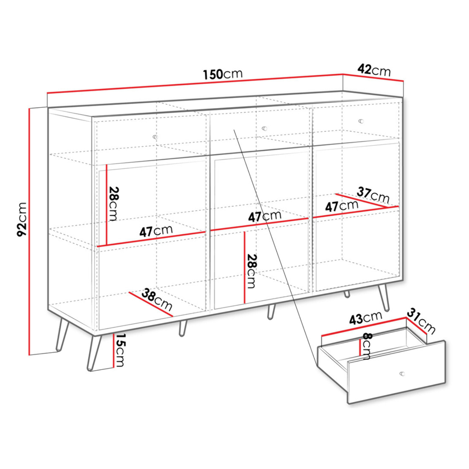 Sorolla - buffet bas - 3 portes et 3 tiroirs - 150 cm - Beige