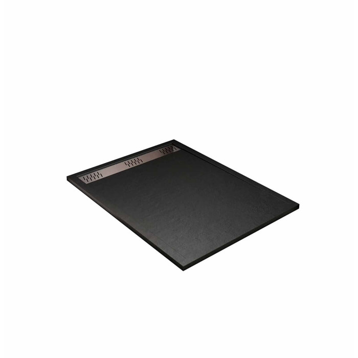 Receveur de douche en résine noir 80x120x3 cm effet pierre granit + grille linéaire chrome
