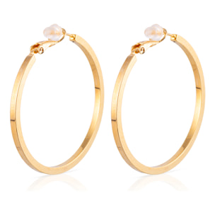 Pendientes de aro plano de cobre con baño de oro auténtico, 40 mm, cierre catalán de plata de ley 925 con acabado dorado electroplateado.