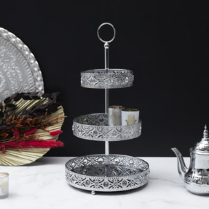 Plateau Decoratif Metal Argente 3 Etages A1/m6