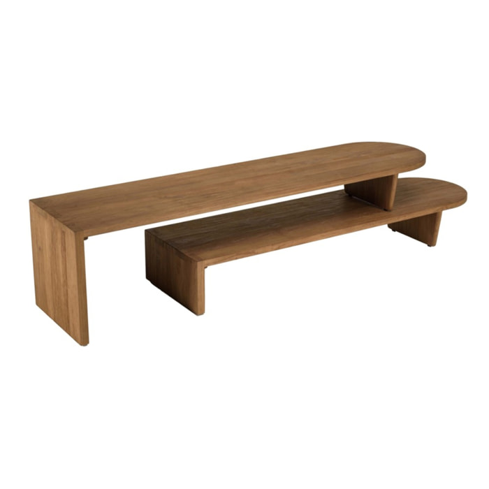 SIXTINE - Meuble TV modulable 160x40cm en bois de teck recyclé naturel