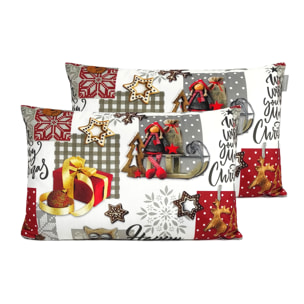 Lot de 2 housses de coussin en velour de Noël NAIVE 30x50 cm