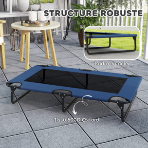 Transat pour animaux pliable - lit pour chien - lit à pieds pour chien dim. 107 x 61 x 20 cm - bleu