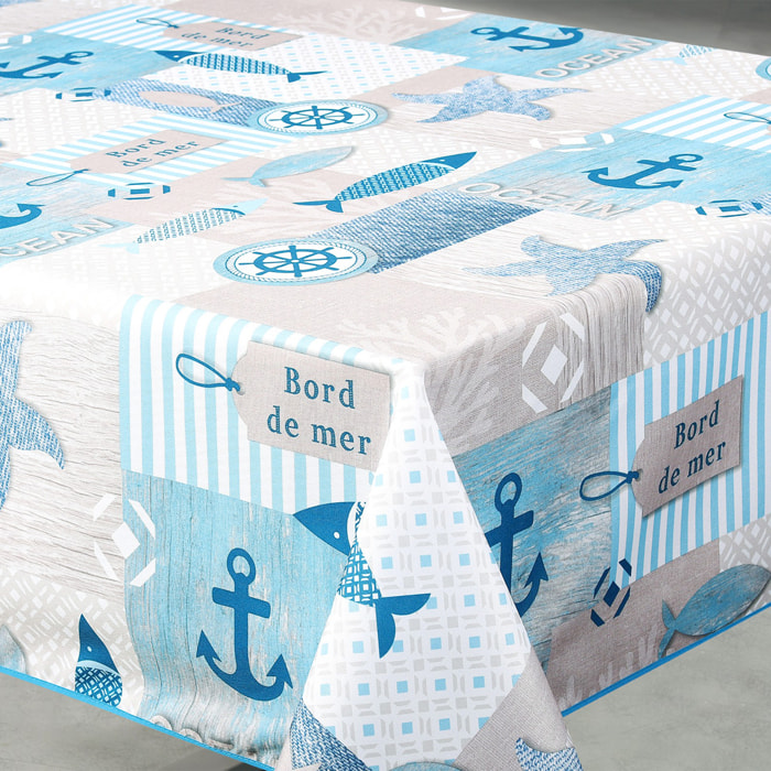 Nappe anti-tâche rectangulaire motif marin - Bleu
