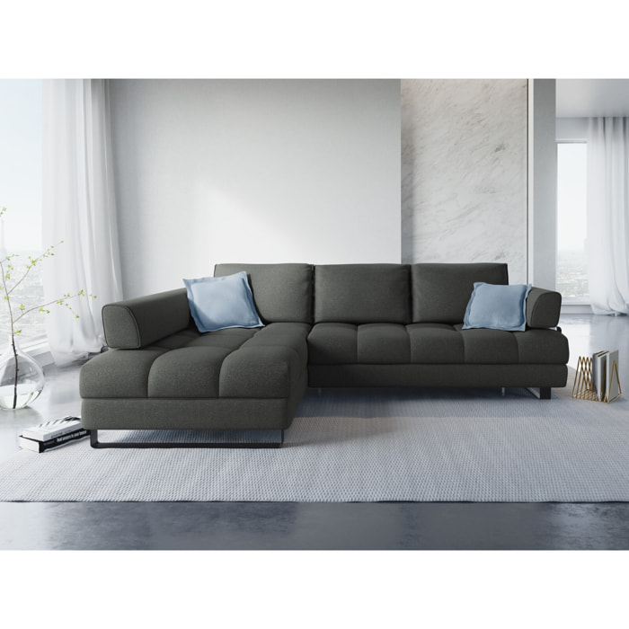 Canapé d'angle gauche convertible avec coffre de rangement "Clinton" 5 places en tissu structurel gris foncé