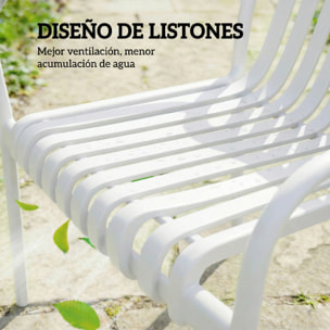 Juego de 4 Sillas de Jardín Exterior Apilables, Sillas Terraza Exterior de PP con Respaldo Curvado, Asiento de Listones, Reposabrazos, 55x58,5x81,5 cm, Blanco