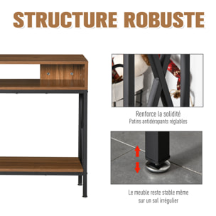 Table Console Table d'Entrée Industriel Multi-rangements 120 x 23,5 x 75 cm Bois Noyer