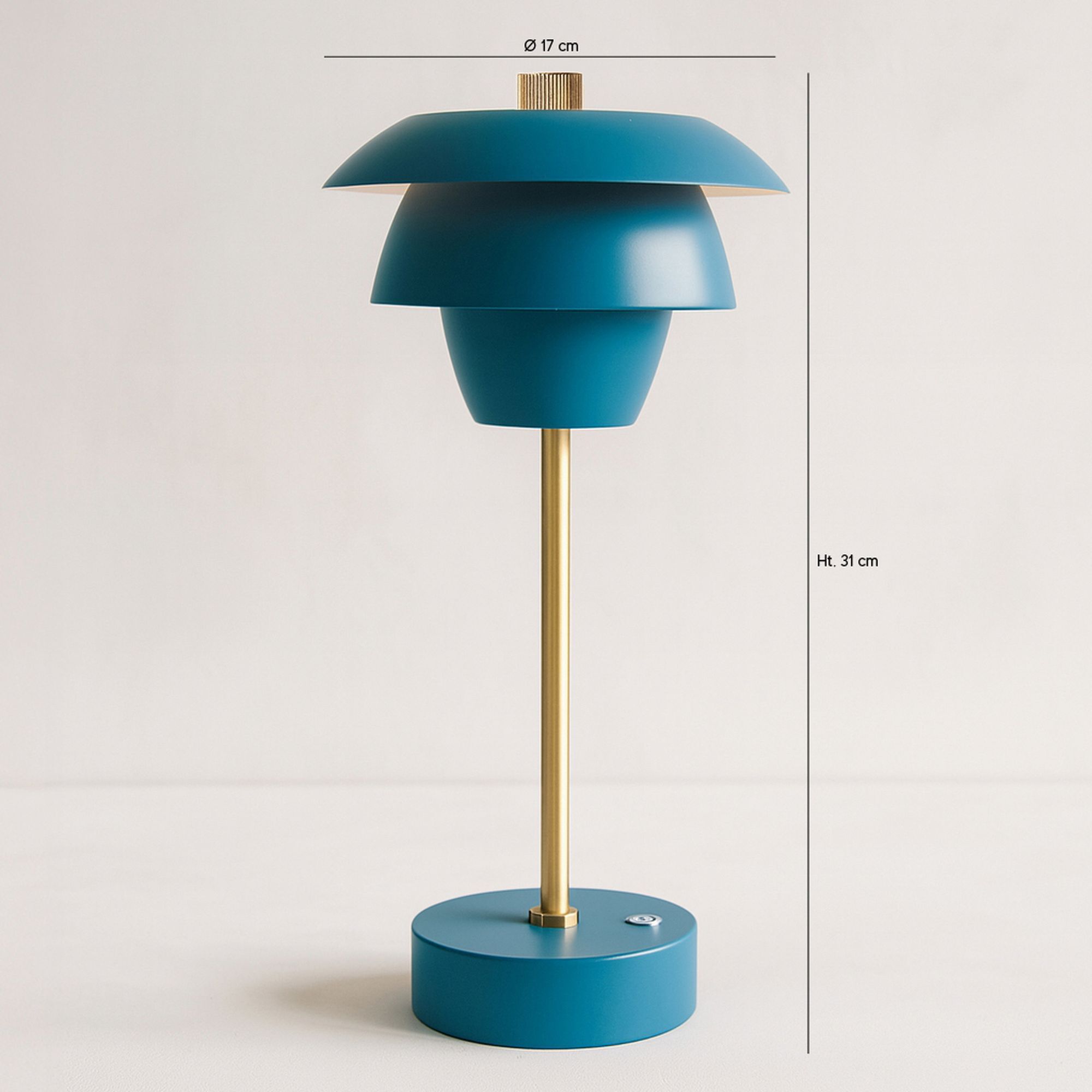 Lampe à poser rechargeable en métal bleu et doré MOXY