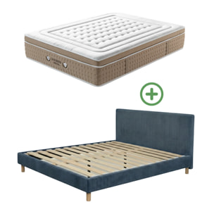 Ensemble matelas Bali & lit fixe Colisée | Mémoire de forme et ressorts ensachés | cadre à lattes | Bouclette | Camel