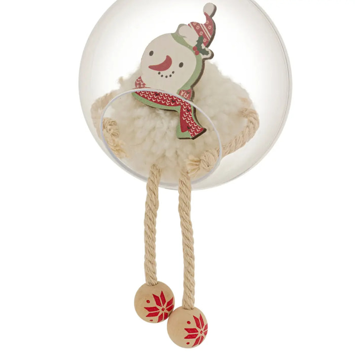 Boule bonhomme de neige avec pompon D.8cm blanc