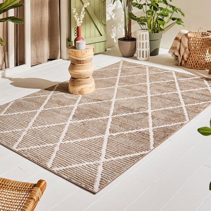 Tapis Loopin 321 beige - Motif en relief - Indoor & Outdoor