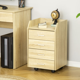 Cajonera de Oficina Mueble Auxiliar para Archivos con 4 Cajones Encimera Superior de Almacenaje 4 Ruedas y 2 Frenos para Estudio Despacho 40x36x65 cm Natural