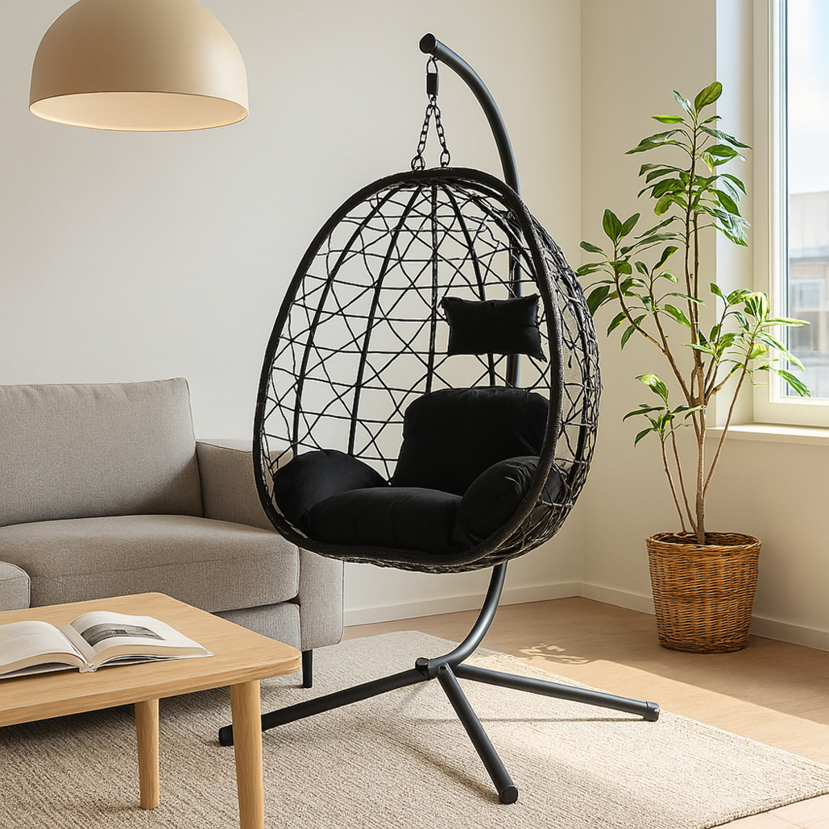 Fauteuil suspendu effet rotin noir LIMA