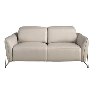 Sofá relax de 2 plazas tapizado en piel de origen vacuno en arena con reposacabezas patas de acero inoxidable oscurecido 2 sistemas de relax eléctrico 164x111x104cm