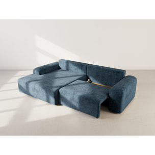 Rebecca - canapé d'angle gauche 4 places convertible avec coffre en velours texturé - Bleu