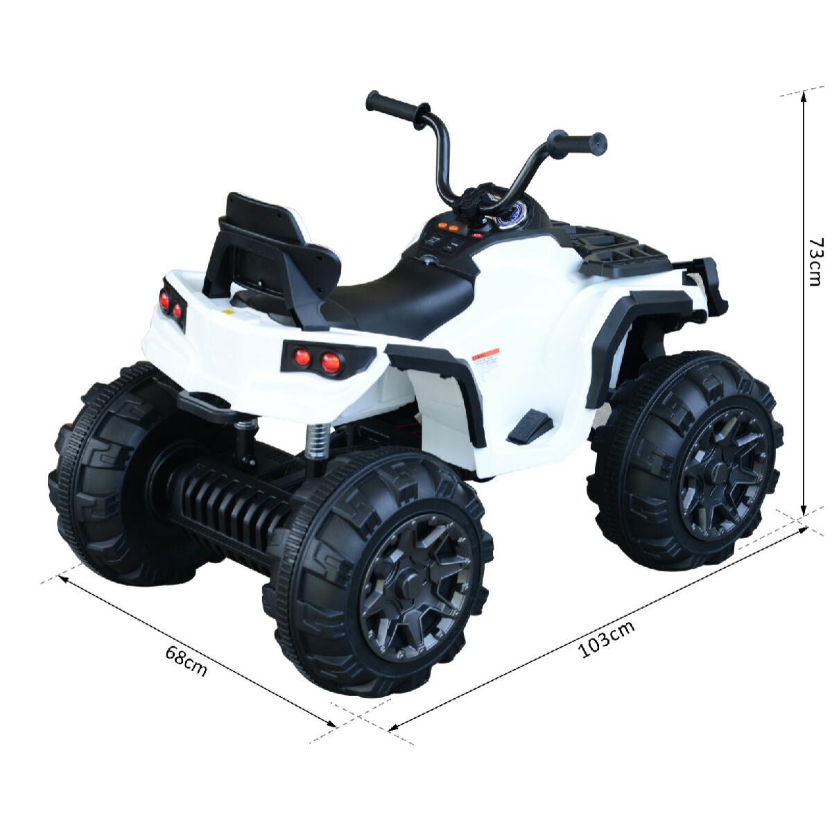 Voiture 4x4 quad buggy électrique 103L x 68l x 73H cm enfants 3 à 8 ans effets lumineux musique lecteur MP3 multifonction blanc