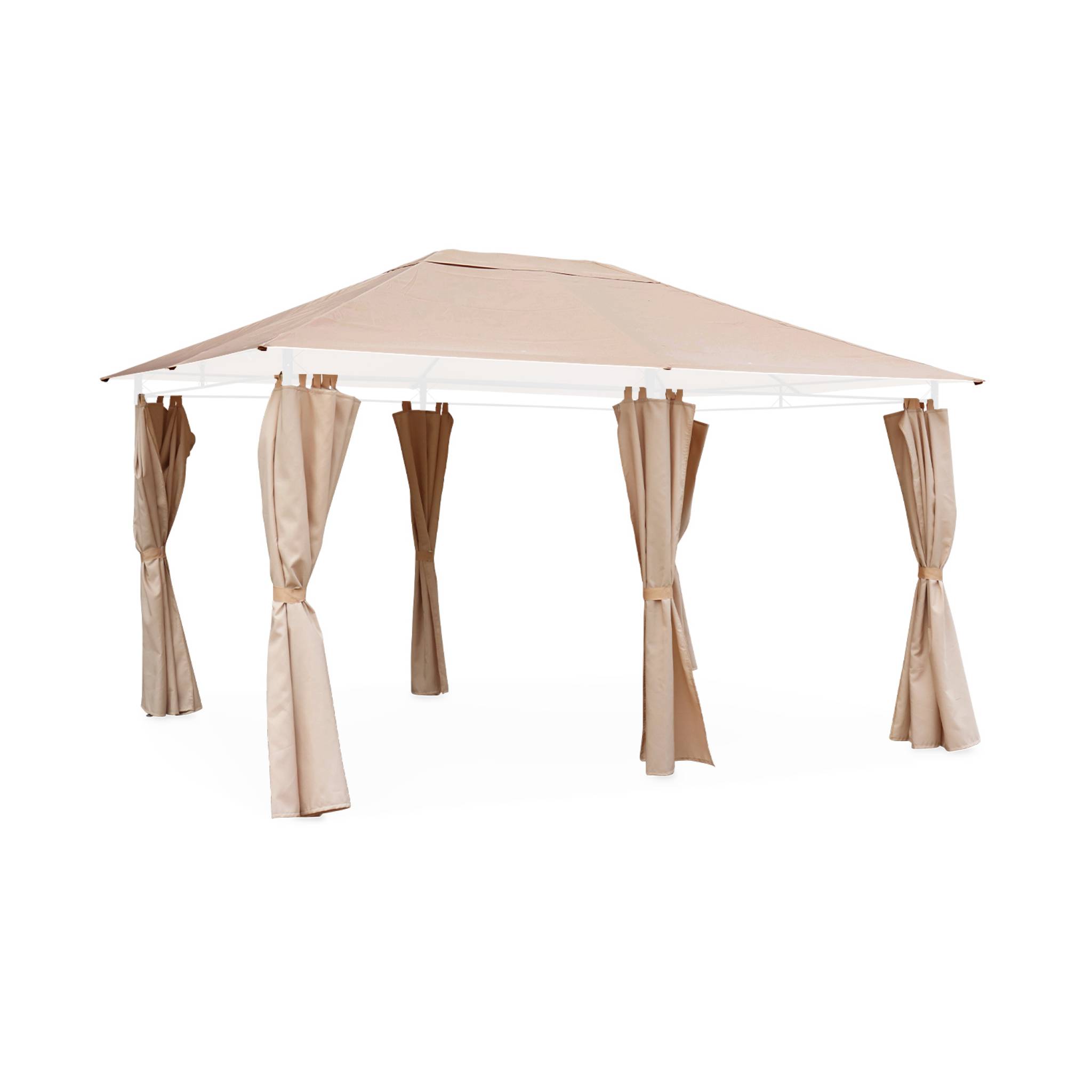 Ensemble complet toile de toit et rideaux beige pour tonnelle 3x4m Divio - toile de rechange pergola. toile de remplacement