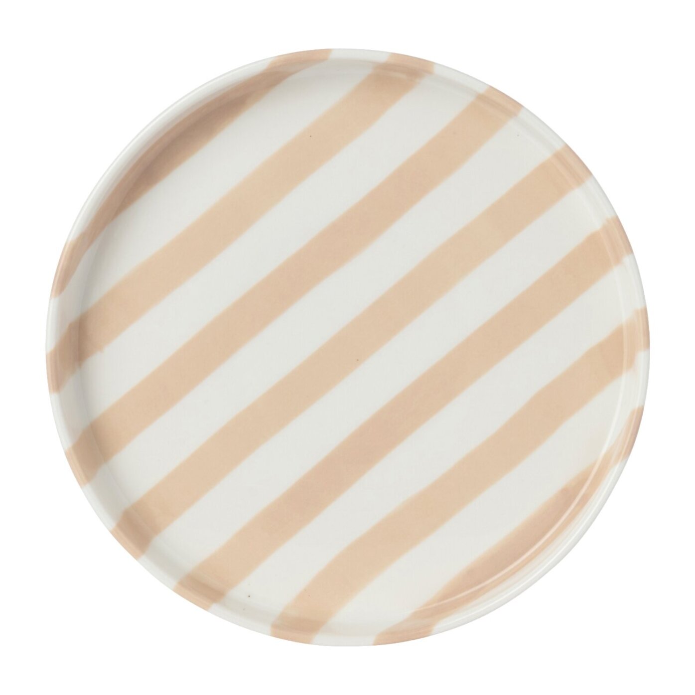 J-Line assiette lignée - grès - beige clair/blanc - small - set de 6