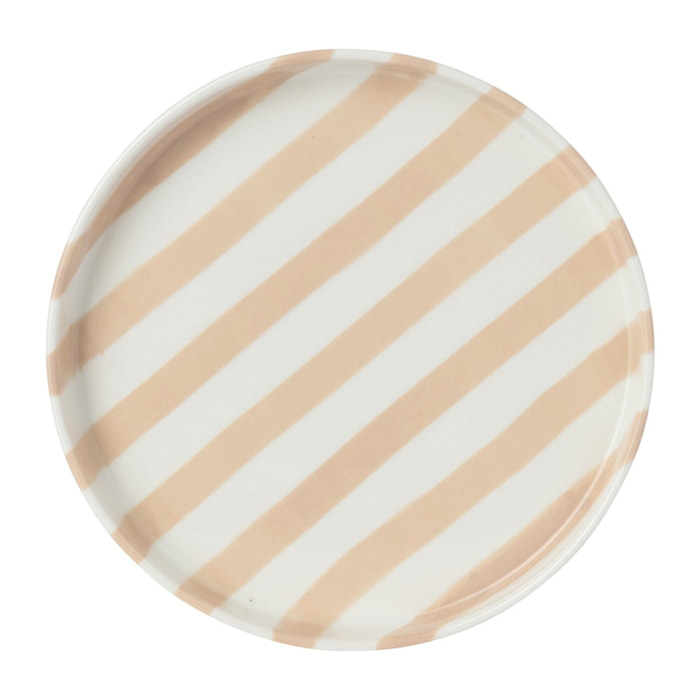 J-Line assiette lignée - grès - beige clair/blanc - small - set de 6