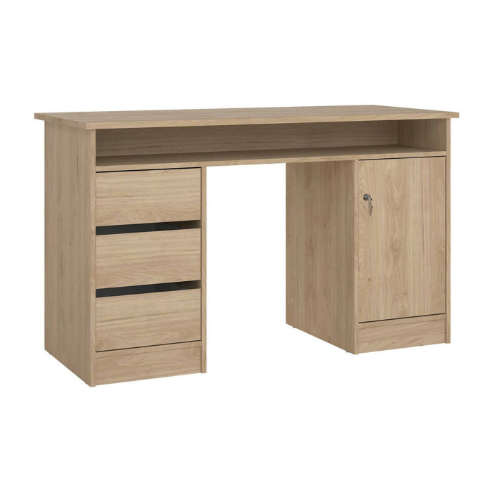 Scrivania Shanshan, Scrittoio multiuso, Tavolo per ufficio porta PC, Piano di lavoro, 126x55 h76 cm, Rovere