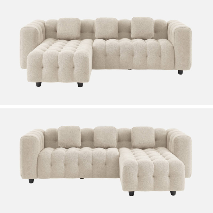 Canapé d'angle réversible 3-4 places bouclette texturée. beige. capitonné structure bois d'eucalyptus et contreplaqué