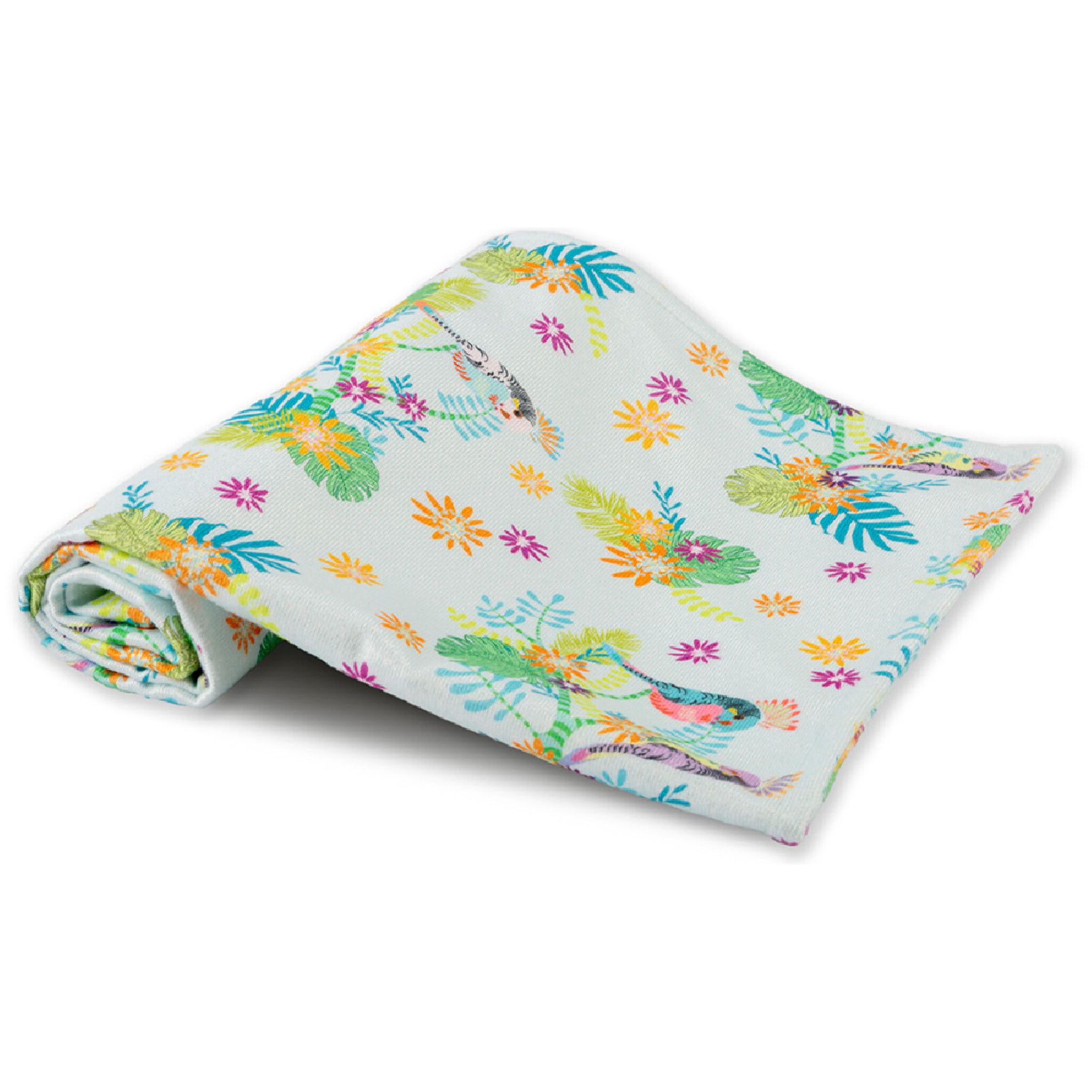 Drap de douche enfant coton mélangé 340 g/m² imprimé bleu Perruches print aqua
