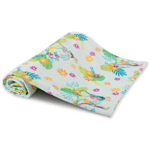 Drap de douche enfant coton mélangé 340 g/m² imprimé bleu Perruches print aqua