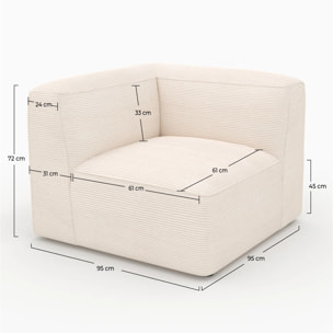 Angle gauche pour canapé modulable en velours blanc cassé - Mina