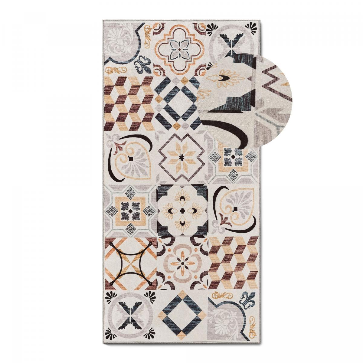 Tapis entrée motif géométrique, texture kilim, PEZA, design original