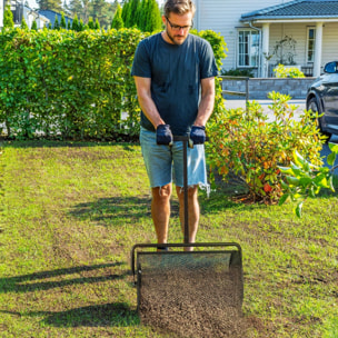 Esparcidor de Compost 300L 70x40x112 cm Esparcidor de Abono para Césped con Asa Ajustable Cesto de Malla Metálica para Cuidado de Césped Jardín Negro