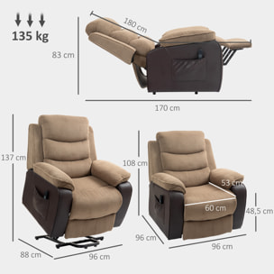 Sillón Relax Reclinable Eléctrico Levanta Personas, Sillón Elevador, con Puerto USB, Control Remoto, Reposapiés, Tapizado en Pana, Bolsillos Laterales, Marrón