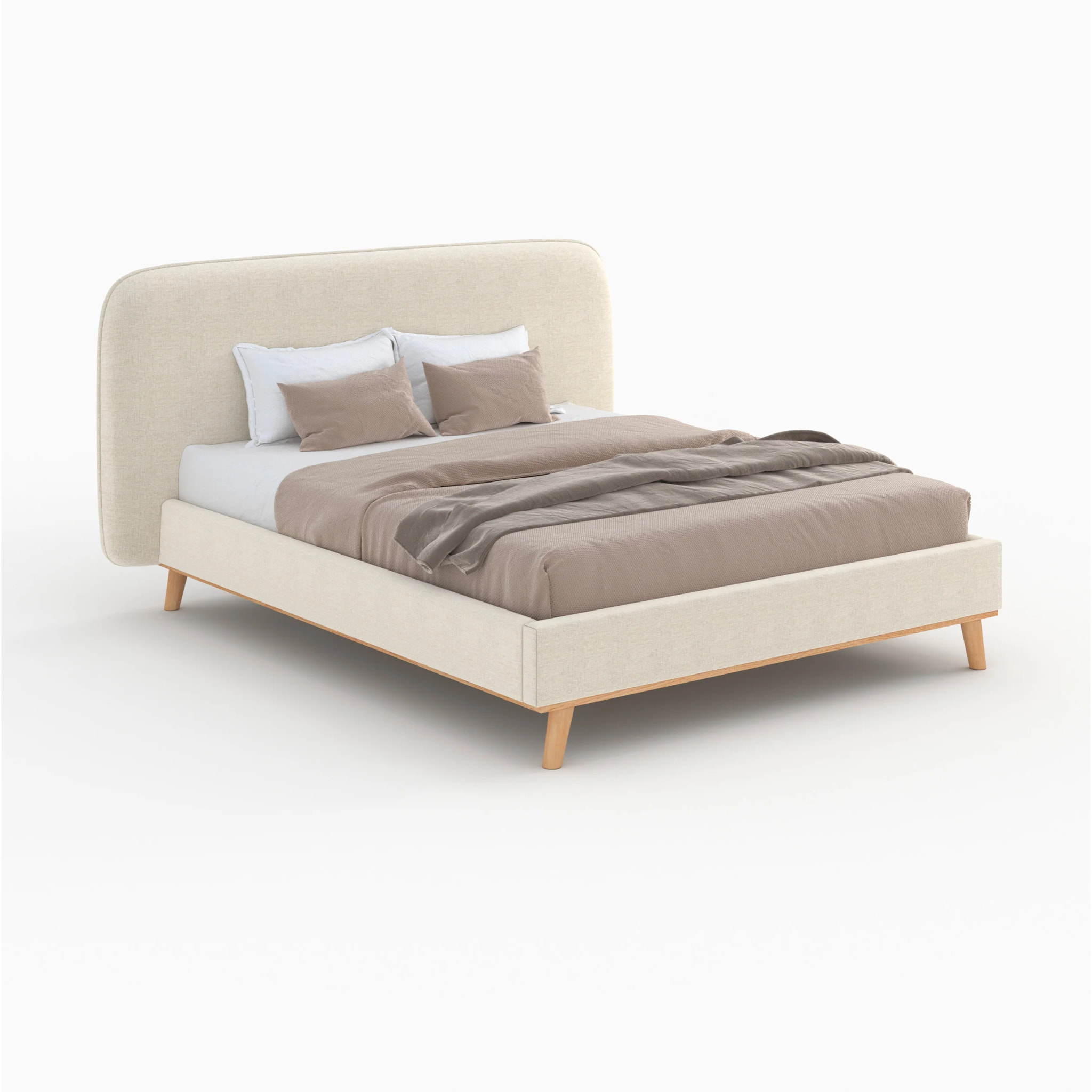 Lit double 160x200 cm en tissu gris/beige - Modjo