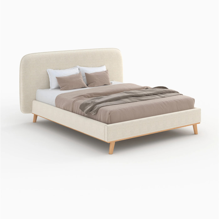 Lit double 160x200 cm en tissu gris/beige - Modjo